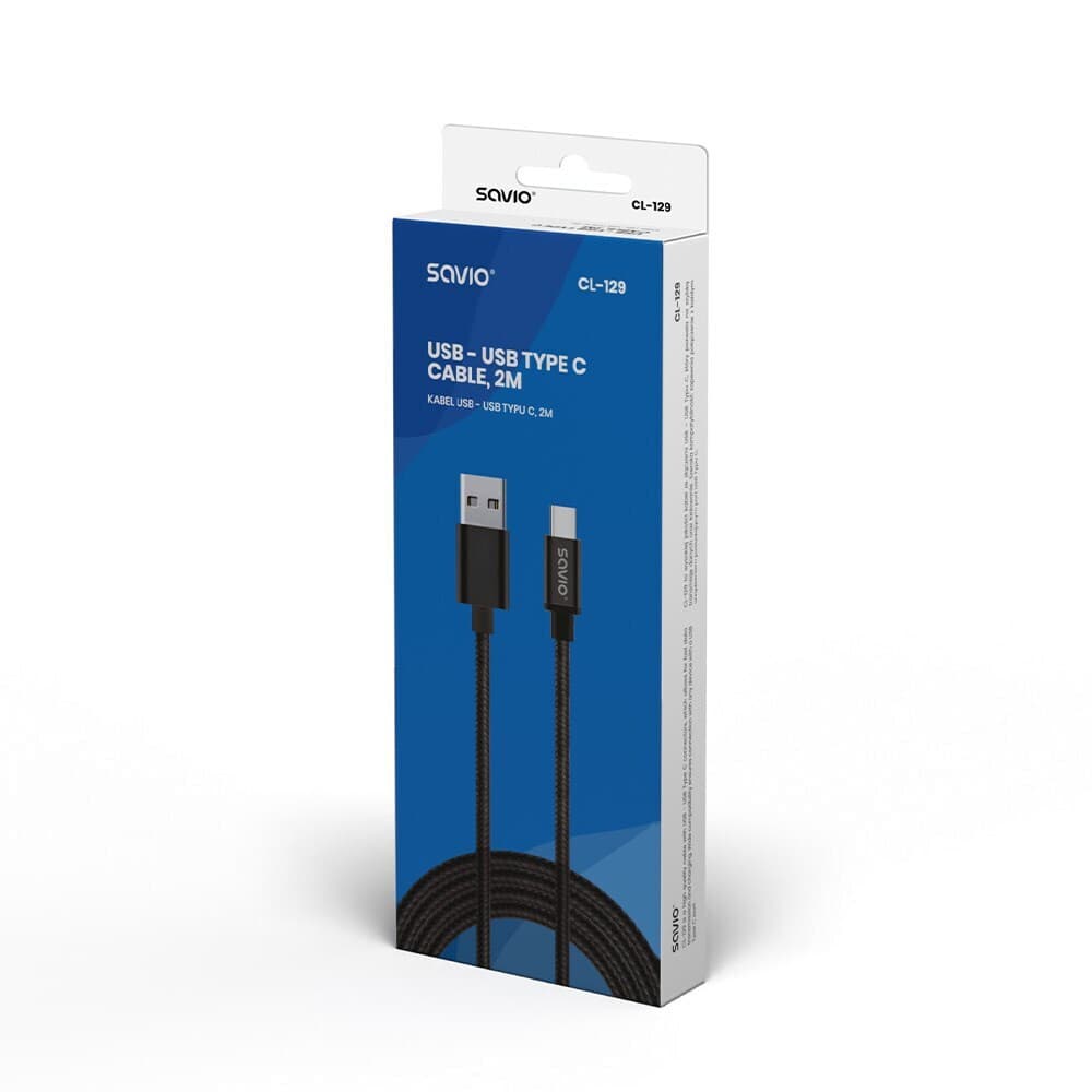 Savio Braided USB 2.0 Cable USB-C male - USB-A Μαύρο 2m CL-129 5
