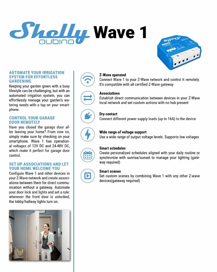 Shelly Qubino Wave 1 Smart Switch 1 Καναλιού Wi-Fi, Z-Wave & RF 16A SHELLY_W_1 12