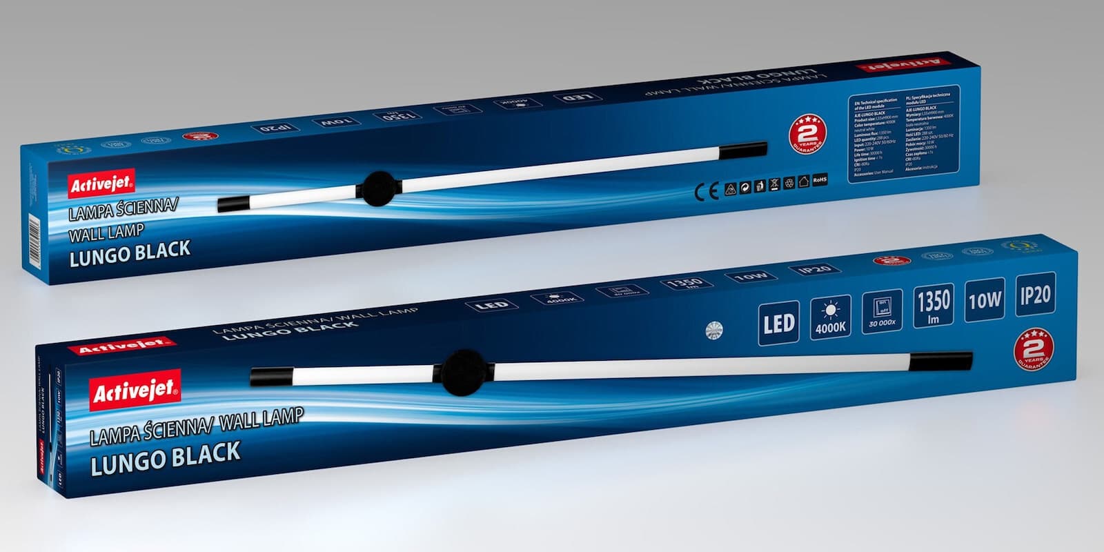 Active Jet Φωτιστικό Τοίχου με Ενσωματωμένο LED και Φυσικό Λευκό Φως Μαύρο AJE-LUNGO Black