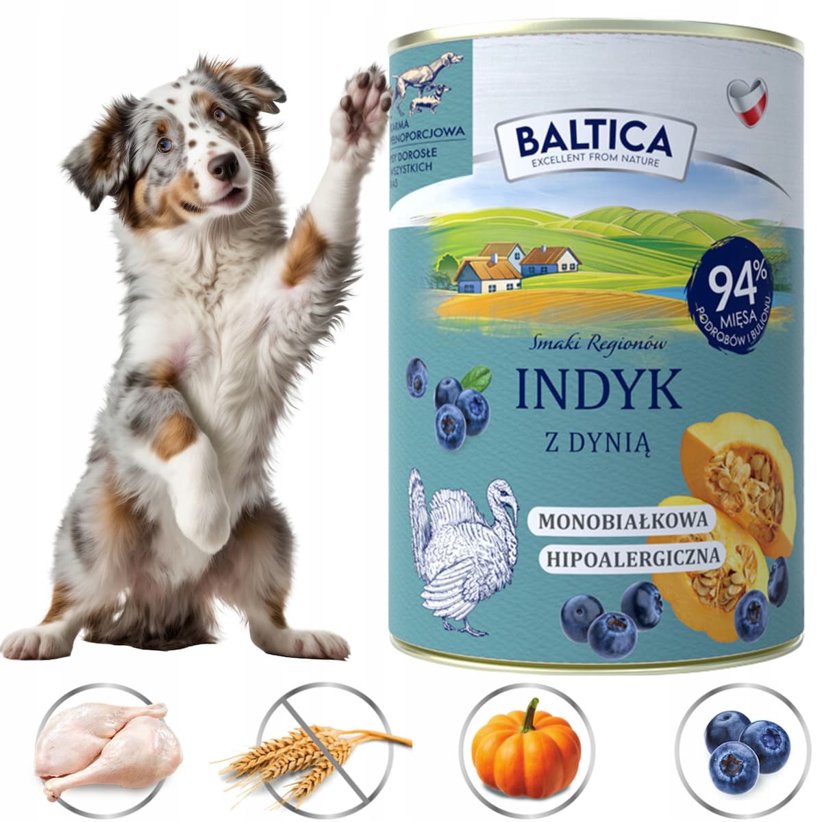 Baltica Υγρή Τροφή Σκύλων Διαίτης με Γαλοπούλα, Κρέας, Κολοκύθα και Βατόμουρα χωρίς Σιτηρά 400gr 2