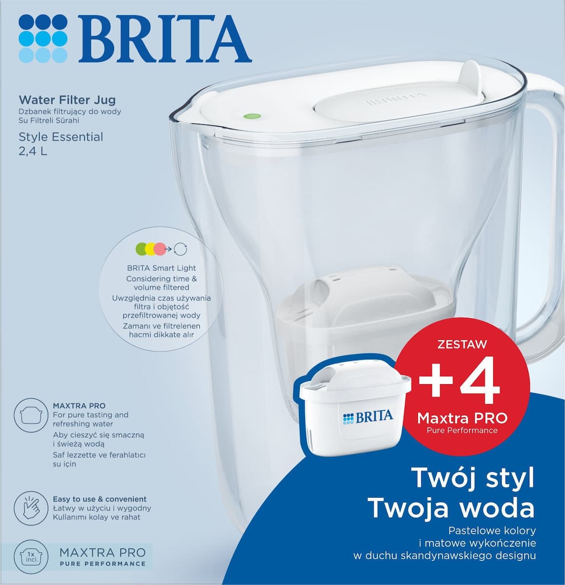 Brita Style Essential Κανάτα Σερβιρίσματος Πλαστική White με Φίλτρο 2400ml 8
