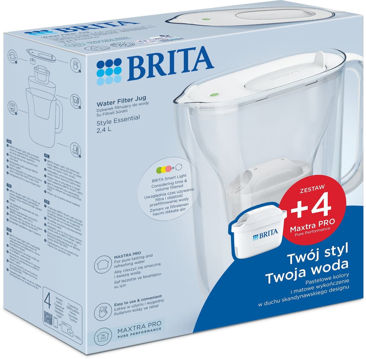Brita Style Essential Κανάτα Σερβιρίσματος Πλαστική White με Φίλτρο 2400ml 11