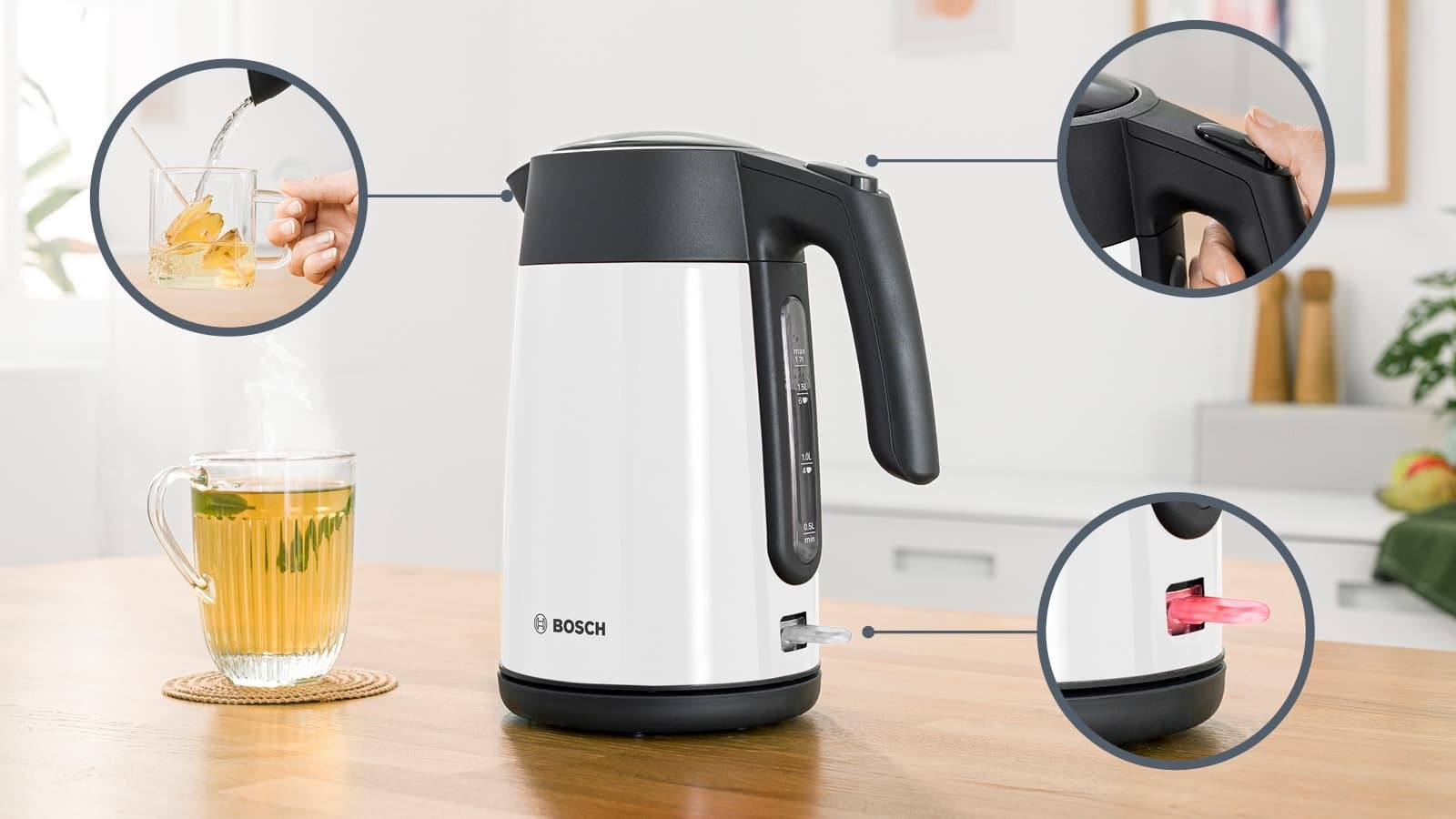 Bosch Βραστήρας 1.7lt 2400W Λευκός TWK7L461 12