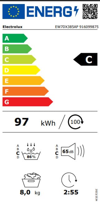 Electrolux EW7DX385AP Στεγνωτήριο 8kg με Αντλία Θερμότητας