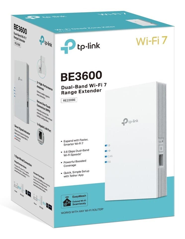 TP-LINK RE220BE Mesh WiFi Extender Dual Band (2.4 & 5GHz) 3600Mbps 4