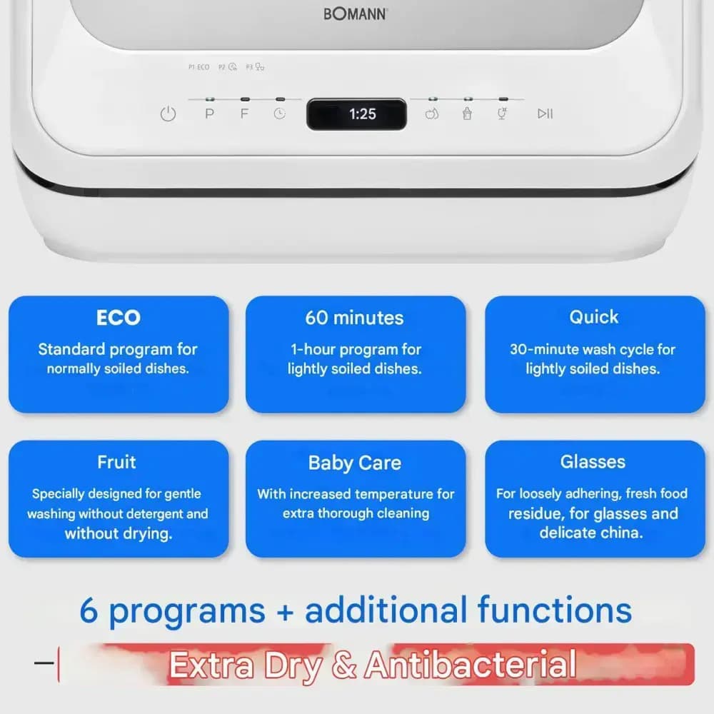 Bomann Πλυντήριο Πιάτων Πάγκου για 2 Σερβίτσια Π44xY44εκ. Λευκό 7