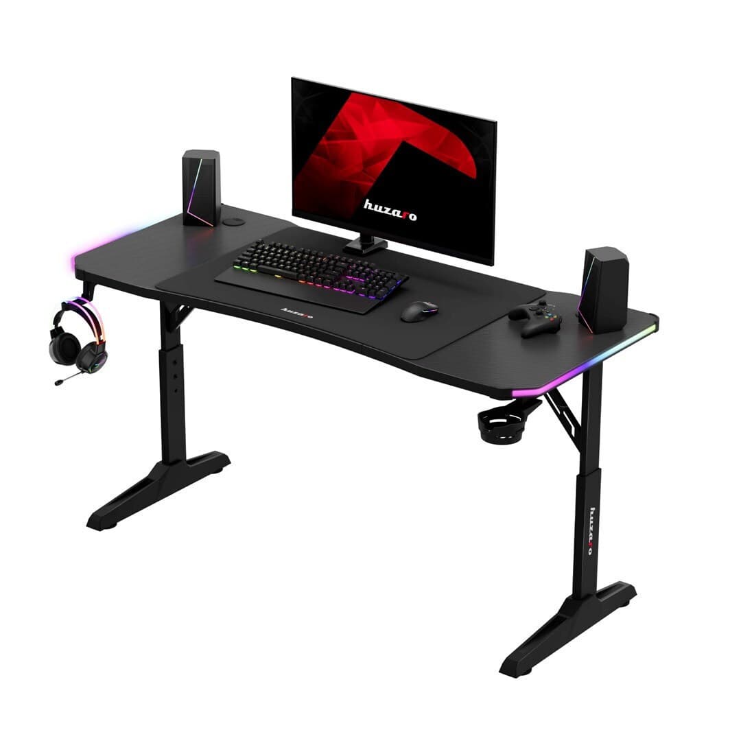 Γραφείο Gaming Hero Ξύλινο Black με Μεταλλικά Πόδια, Ρυθμιζόμενο Ύψος & LED 140x60x56εκ. 10