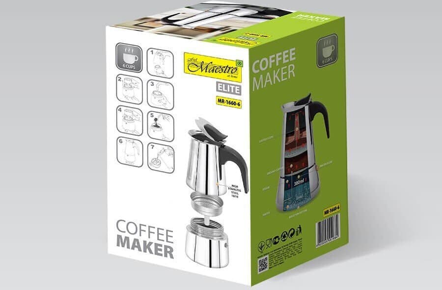 Maestro Μπρίκι Espresso 6cups Inox Μαύρο MR-1660-6