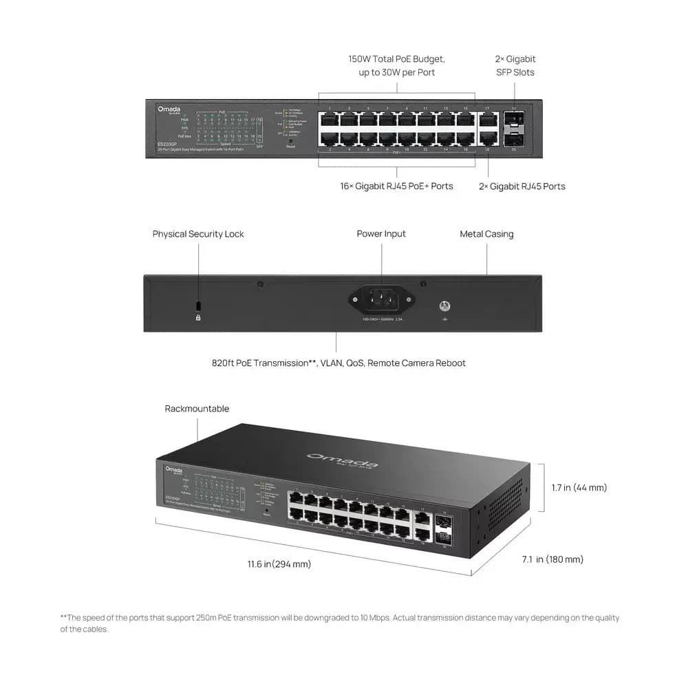 TP-LINK Omada ES220GP Managed PoE+ Switch με 18 Θύρες Gigabit (1Gbps) Ethernet και 2 SFP Θύρες 8