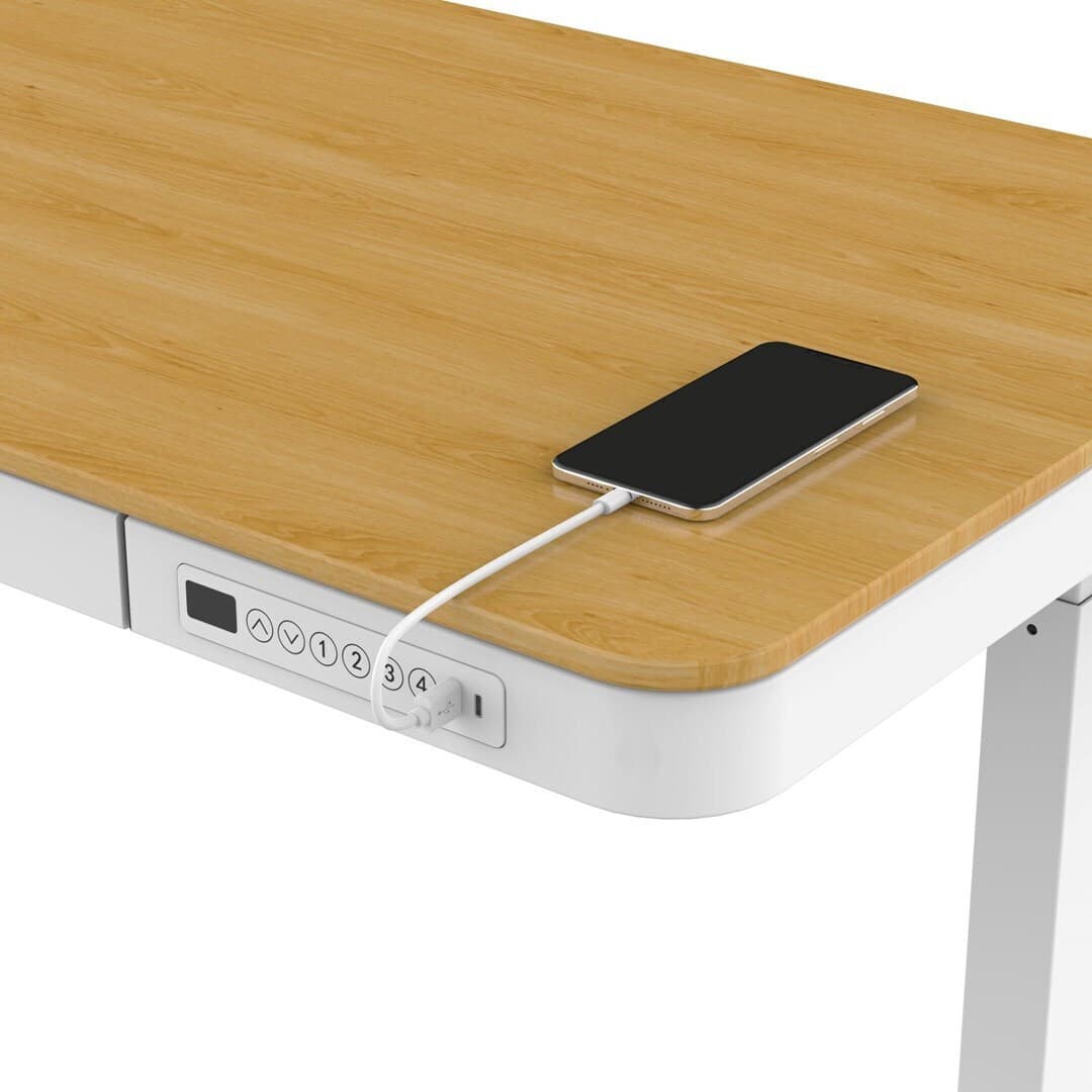 Ηλεκτρικό Γραφείο Ξύλινο White/oak με Μεταλλικά Πόδια & USB θύρες 140x70εκ.