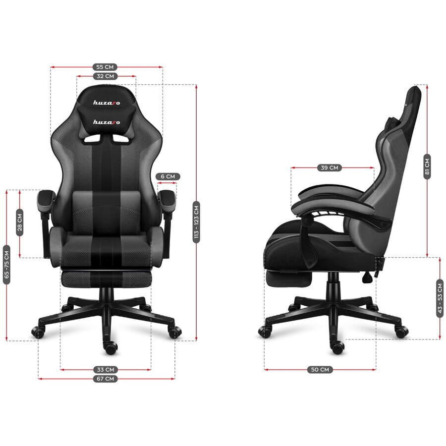 Huzaro Force 4.7 Καρέκλα Gaming Δερματίνης με Υποπόδιο Grey Mesh 11