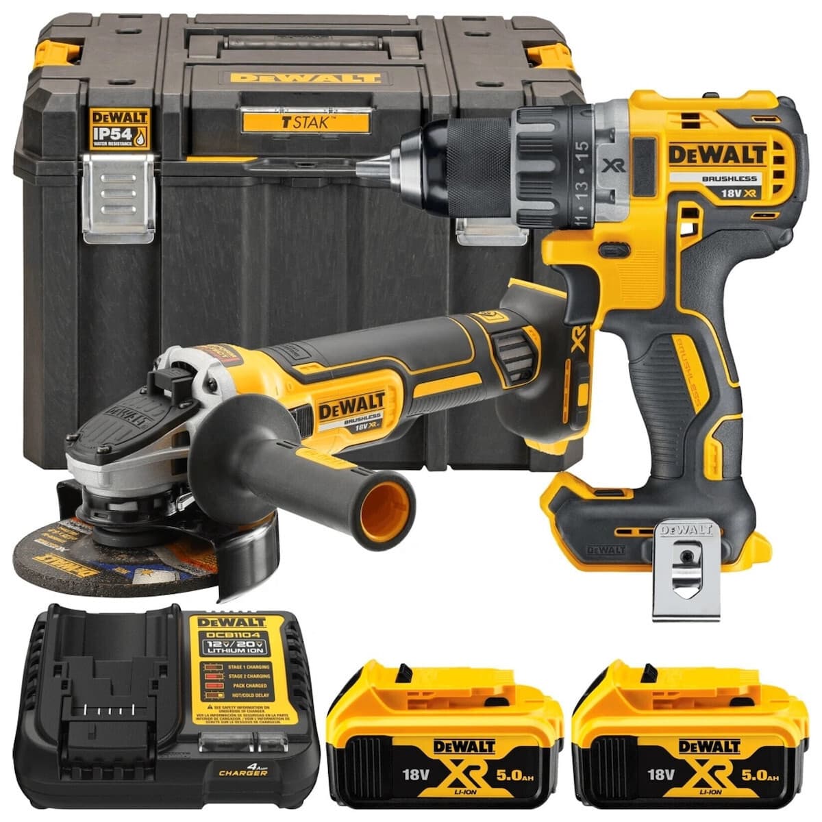 DEWALT DCK2020P2T Σετ Γωνιακός Τροχός & Δραπανοκατσάβιδο 18V με 2 Μπαταρίες 5Ah και Θήκη 4