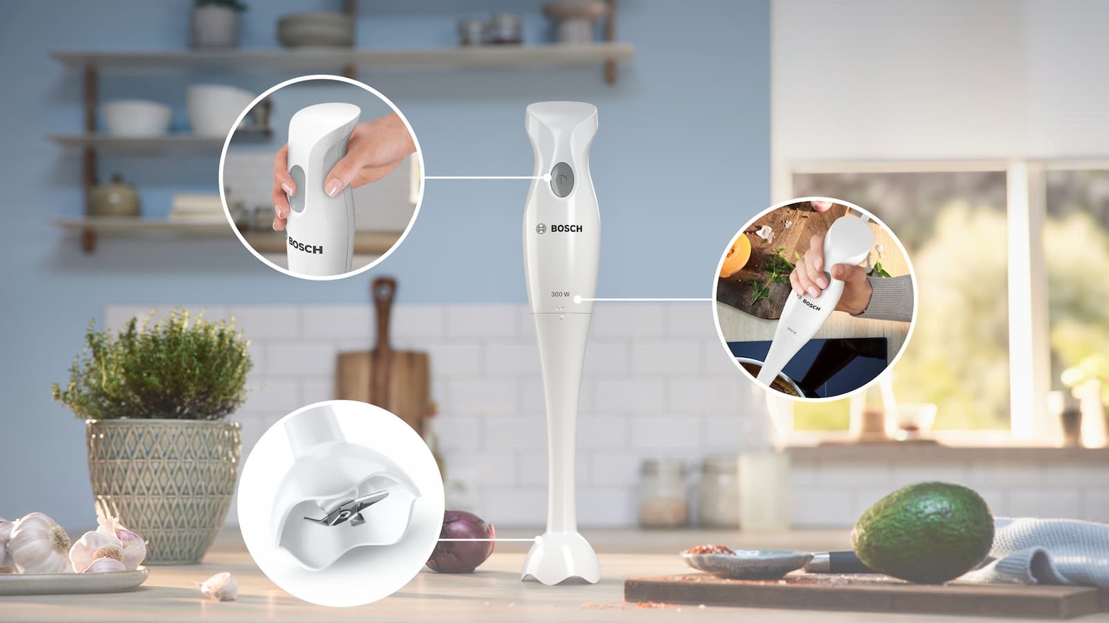 Bosch Ραβδομπλέντερ με Πλαστική Ράβδο 300W Λευκό MSM6B150 5