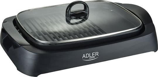 Adler AD-6610 Επιτραπέζια Ηλεκτρική Ψησταριά Σχάρας και Λείας Πλάκας 3000W με Καπάκι και Ρυθμιζόμενο Θερμοστάτη 40x30εκ. AD 6610