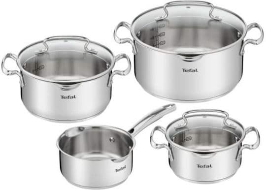 Tefal Duetto+ Σετ Κατσαρόλες από Ανοξείδωτο Ατσάλι Ασημί 4τμχ