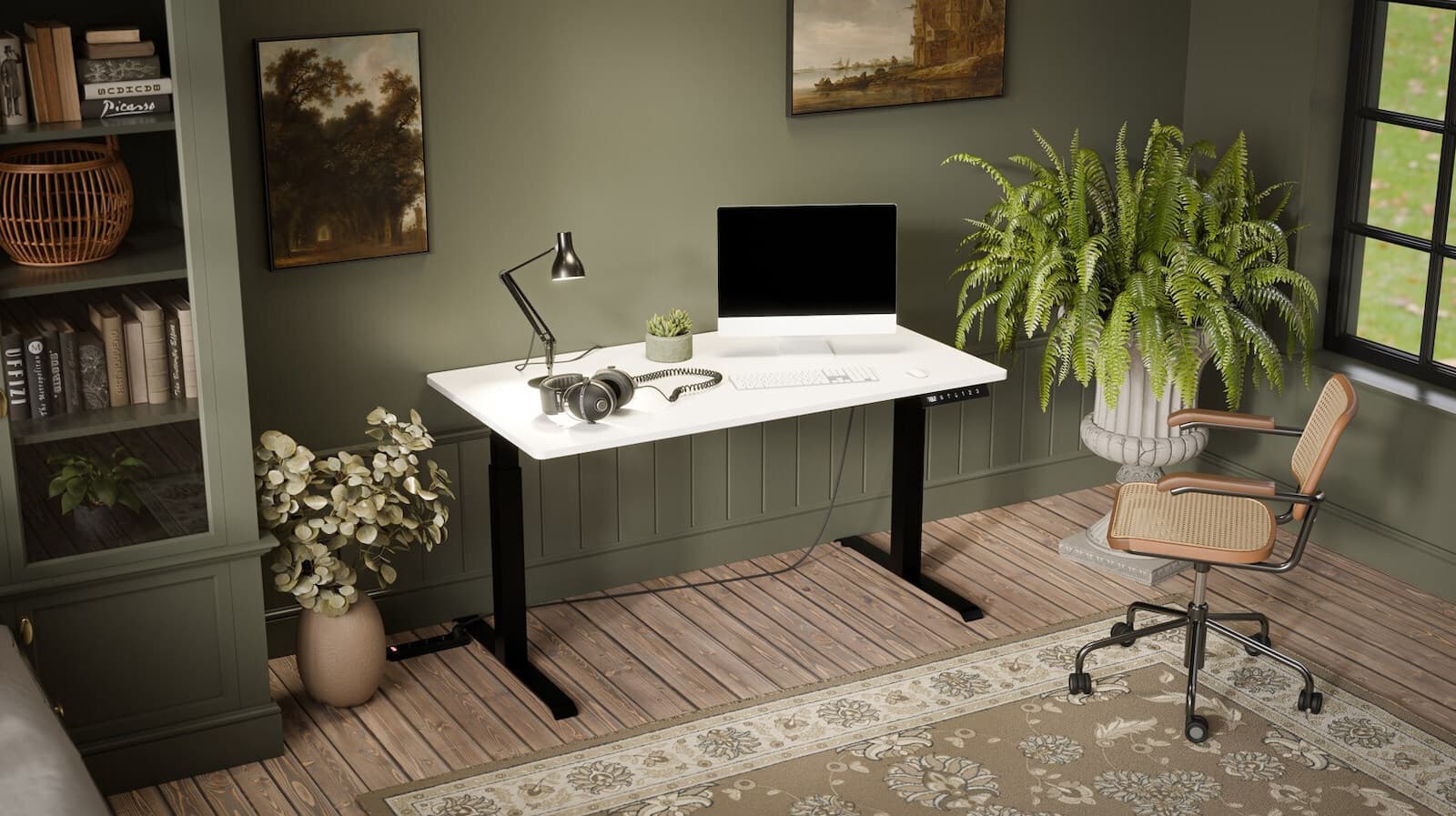 Γραφείο Gaming Moon Long Ξύλινο Black/white με Μεταλλικά Πόδια & Ρυθμιζόμενο Ύψος 150x80x72εκ.