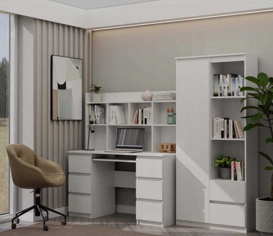 Γραφείο Kuba Ξύλινο με Βιβλιοθήκη White 180x150x70εκ.